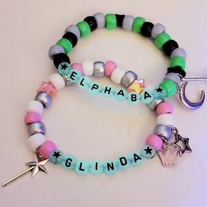 Handmade Glow in Dark Wicked Elphaba Glinda Kandi Bracelet set
